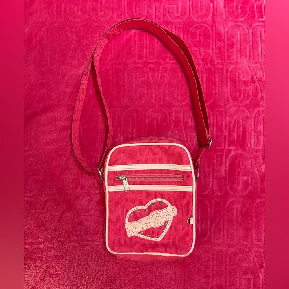 Y2K Pink Point Zero Mini Crossbody Bag – Heart Logo Stud Detail